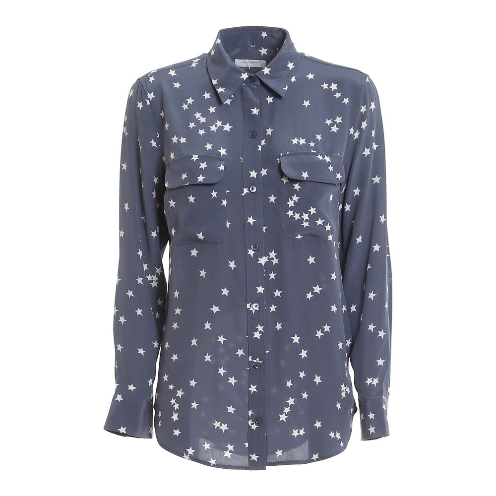 Equipment Slim Signature Silk Shirt Sz 1X Bluestone Star Print Chic Classic Sexy
